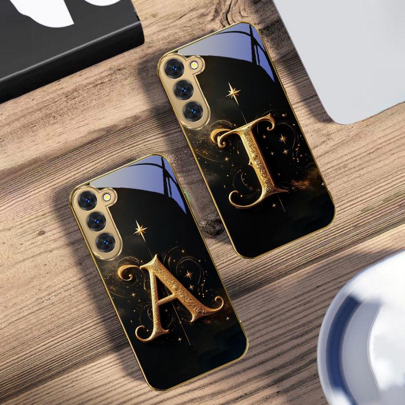 Магические буквы "K S A" Для Samsung Galaxy S26 S20 FE S21 S22 S23 Plus S24 Ultra 25Ultra S21+ S9 S22 S8 Золотой стеклянный чехол для телефона