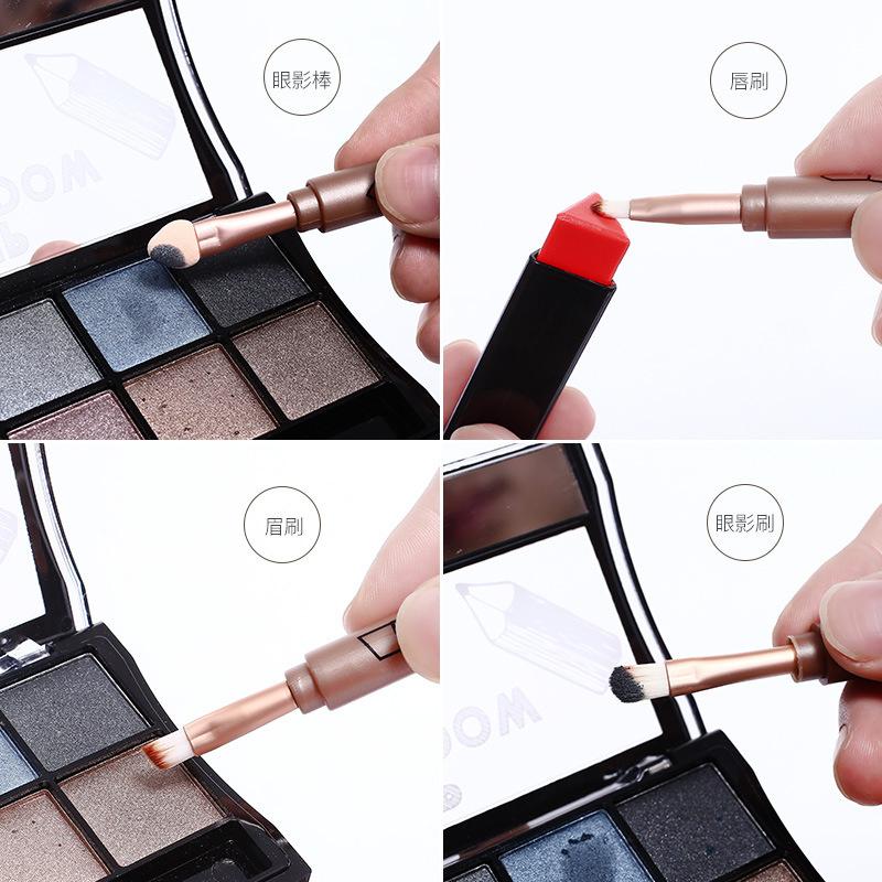 4 в 1, многофункциональный набор кистей для макияжа, гаджет для макияжа, съемная кисть для теней для губ, губка, кисть для теней для век для домашнего путешествия