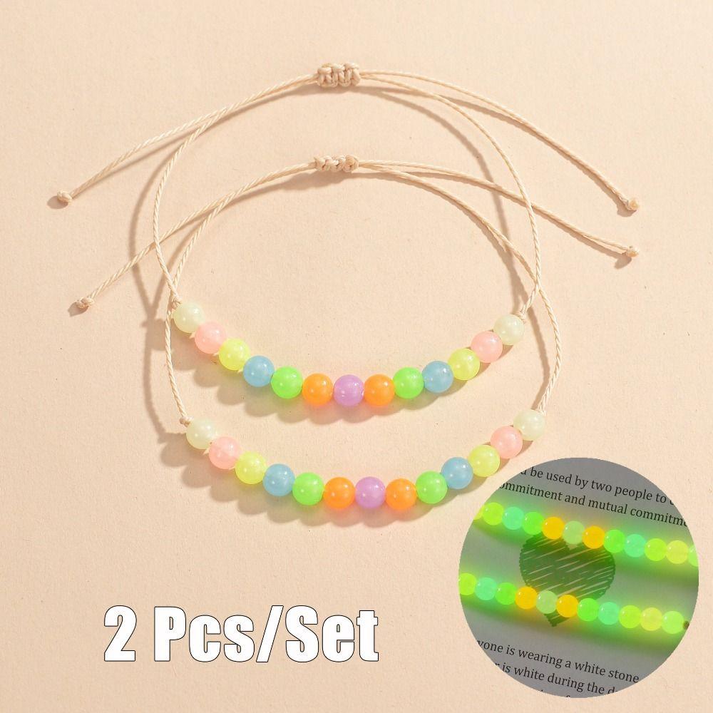 2Pcs/Set Glow in The Dark Luminous Bracelet Friendship Couple Bracelet Fashion Beads Braided Rope