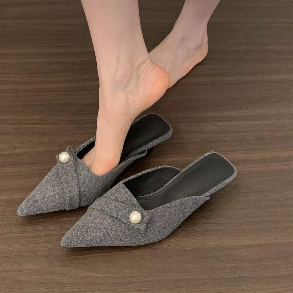 Грубый каблук французский темперамент маленькая ароматная сумка головка полутапочки женская обувь носить 2025 весна и лето остроносый головка полуподдержка одиночные туфли