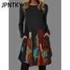 JPNTKY Women's Fashion Autumn Winter Long Sleeve O-Neck Casual Dresses