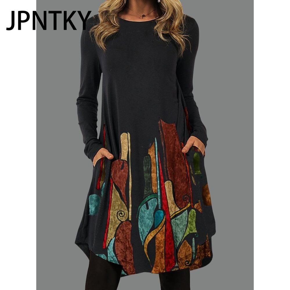 JPNTKY Women's Fashion Autumn Winter Long Sleeve O-Neck Casual Dresses