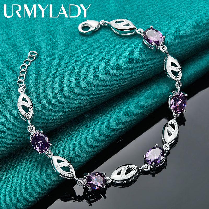 Браслет из стерлингового серебра 925 пробы с фиолетовым цирконом для женщин, модные ювелирные изделия