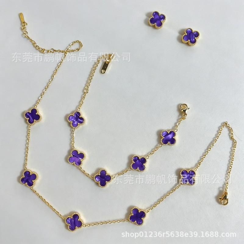 13mm Clover Pendant Necklace Earrings Set In Titanium Steel Light Luxury Floral Jewelry Women Men