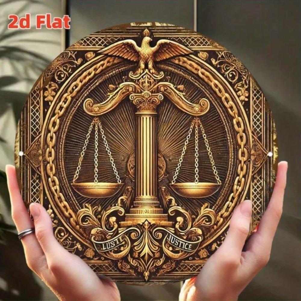 Металлическая жестяная табличка Леди Правосудие Настенное искусство Круглый Декор юридической фирмы Подарок юристу