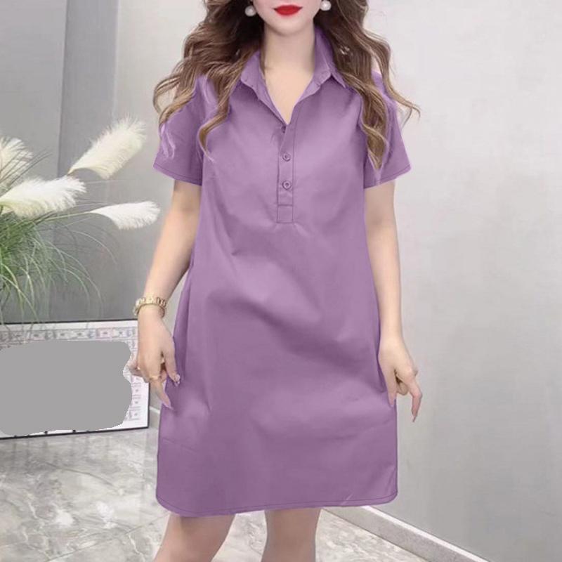 ZANZEA Женское повседневное однотонное платье с коротким рукавом и отложным воротником