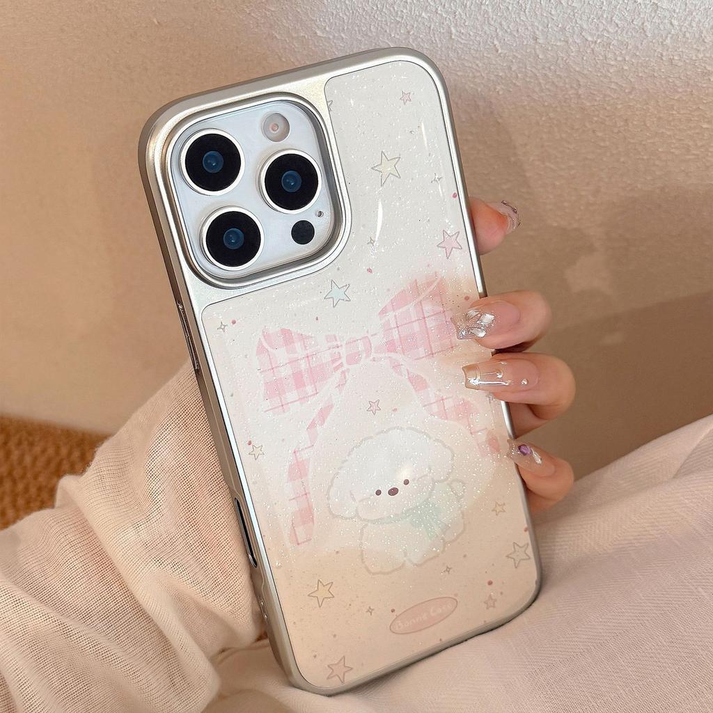 Чехол в стиле Instagram с бантом для щенка для IPhone 17, 16 Pro Max, IPhone 15, Блестки из эпоксидной смолы, Жесткий Huawei 17 мм