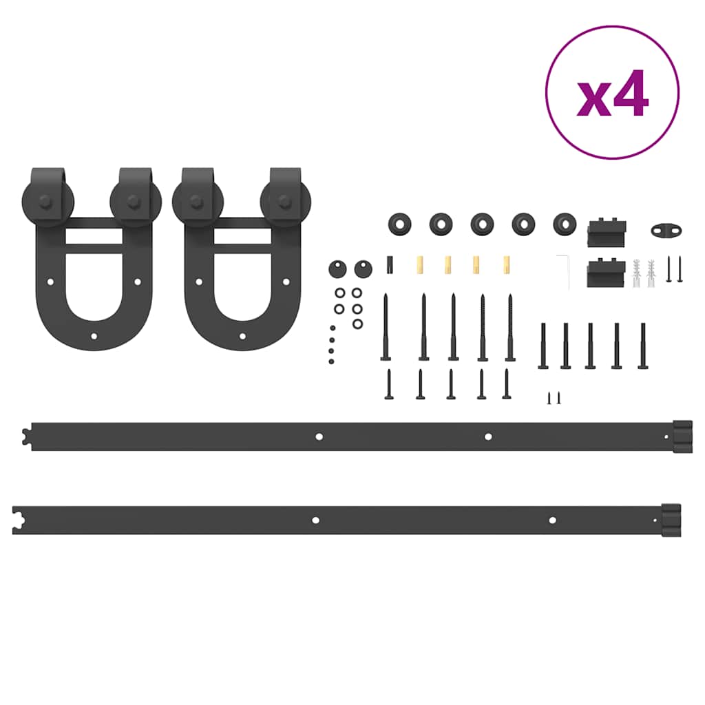 Sliding Door Hardware Set 366 cm Steel Black