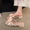 Women's Slippers 2025 New Summer Flower Fashion Dress Party Wedding Square Toe Women Sandals Elegant Slippers Sandalias De Mujer