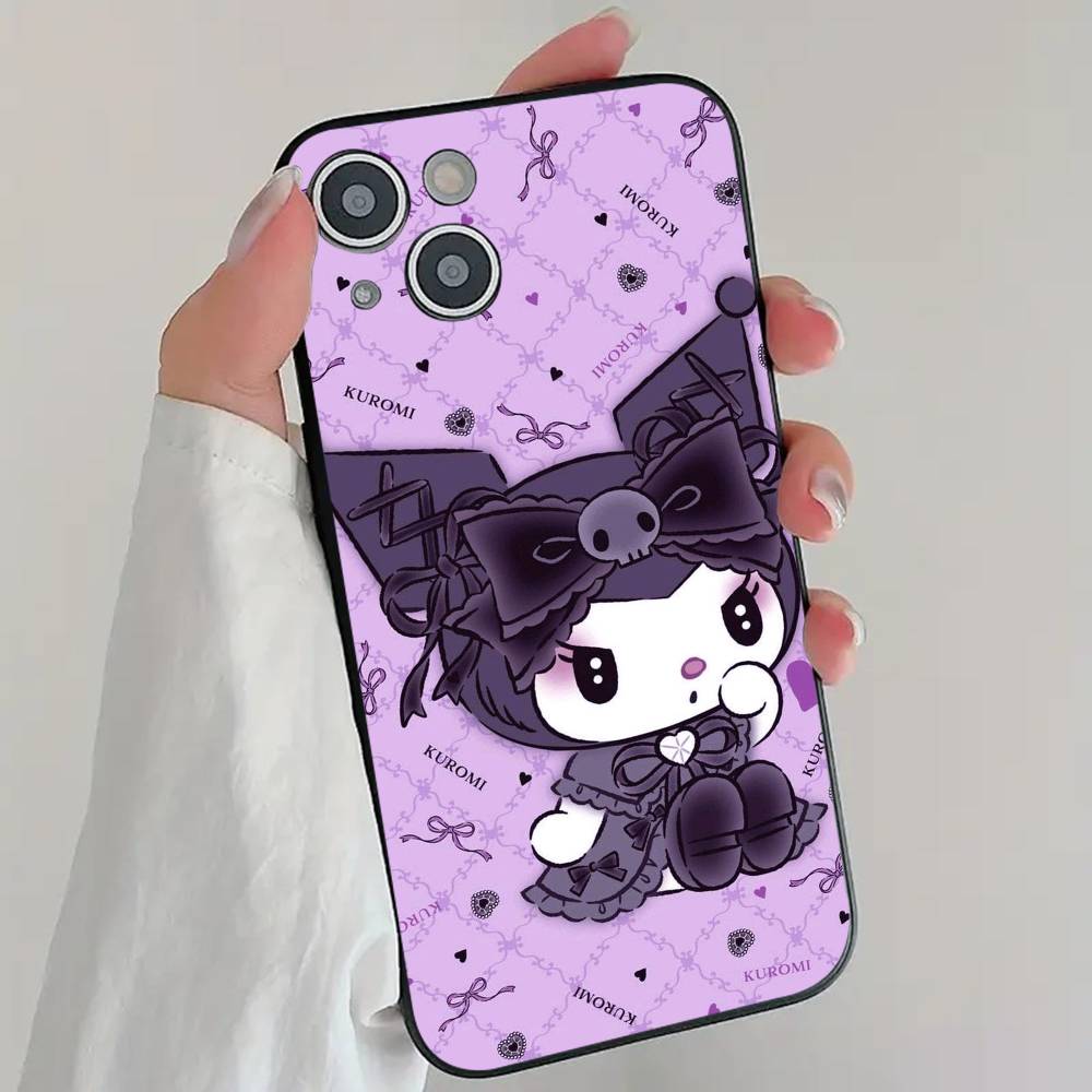 Cute Cartoon Girl K-Kuromi Phone Case Cool Black Silicone Soft For IPhone 16 15 14 13 12 11 X XR Plus Pro Max Plus