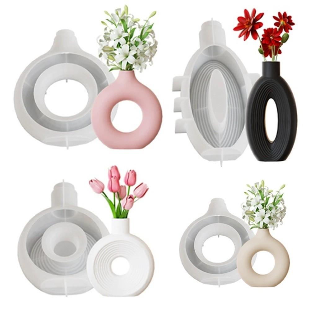 Hollow Out Silicone Vase Mold Oval Stripe Gypsum Mold Decorative Flower Pot Mold  DIY Crafts