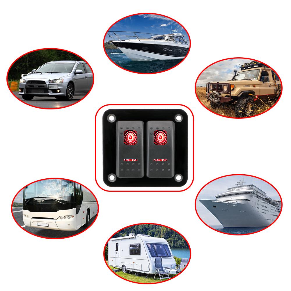 12-24 В для автомобиля, морского судна, кемпера, каравана, прицепа для путешествий, 2-клавишная панель переключателей-качалок, автоматический выключатель, светодиодная водонепроницаемая панель переключателей
