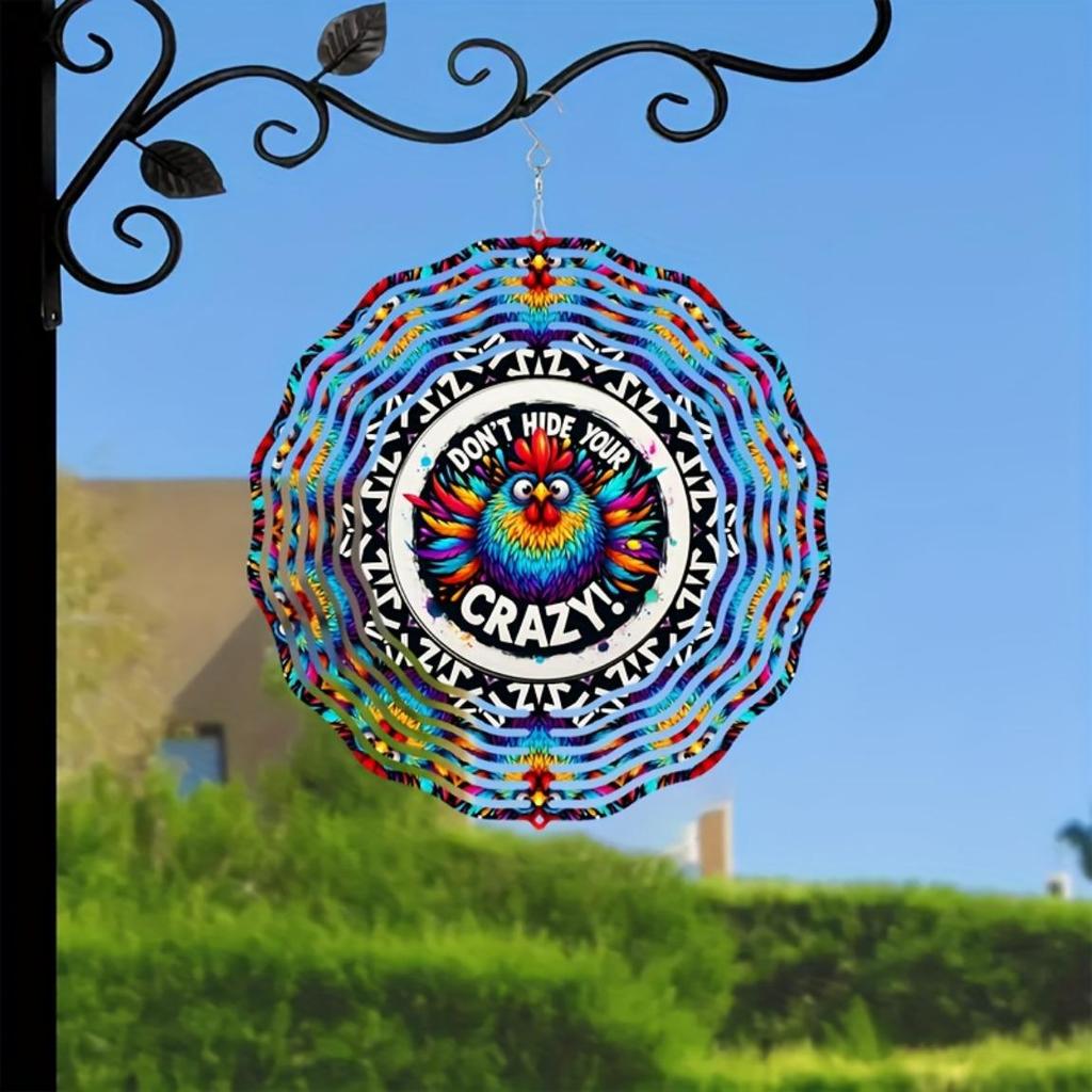 10-Inch 'Don't Hide Your Crazy' 3D Kinetic Wind Spinner - 360° Rotating Metal Art for Garden & Yard, Vibrant Indoor/Outdoor Decor - Unique