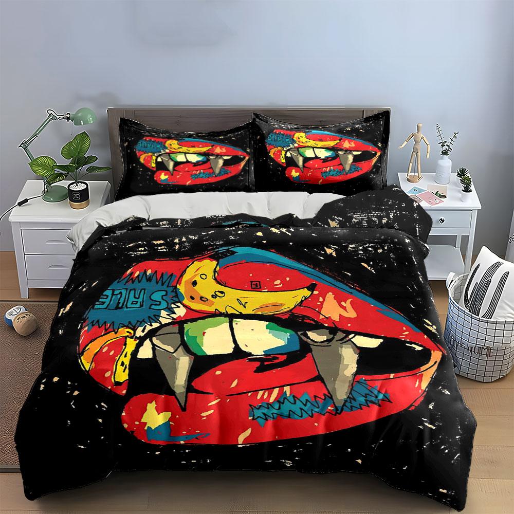 Red lips with fangs Bedding sets Duvet cover sets Duvet covers Pillowcases(1*Duvet Cover 2*Pillowcases without duvet insert)
