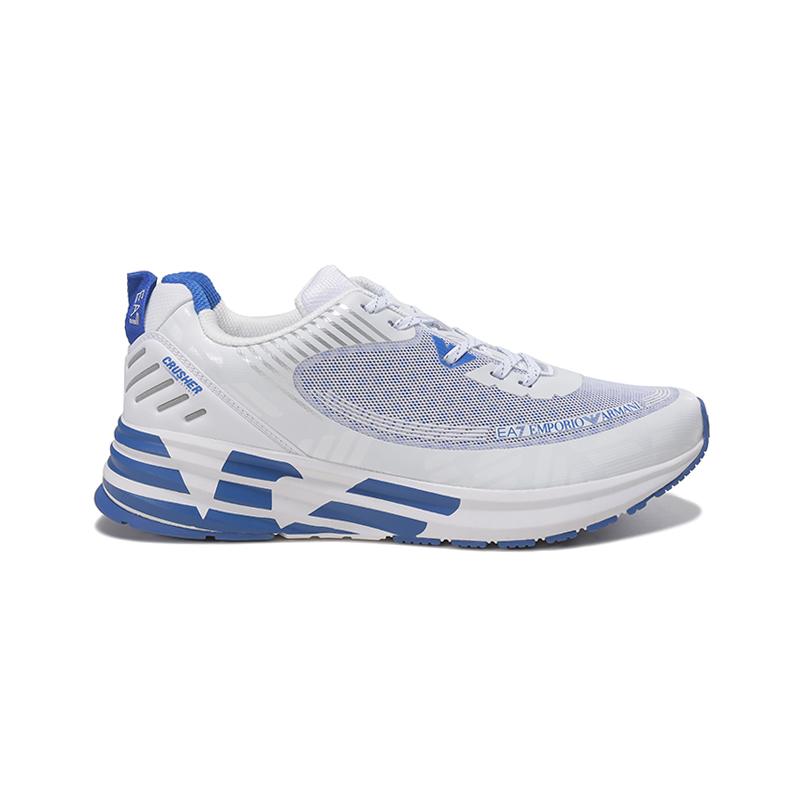 Emporio Armani EA7 Сетчатая ткань Шнуровка Кроссовки для бега Низкие Спортивные повседневные кроссовки Унисекс Белый Синий X8X093XK238Q317