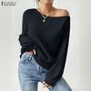 Women Off Shoulder Casual Long Sleeve Knitted Sweater Tops