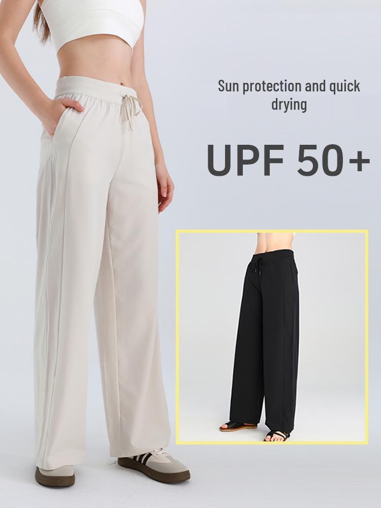 Women's High Waist Wide Leg Summer Yoga Pants with Sun Protection and Pockets