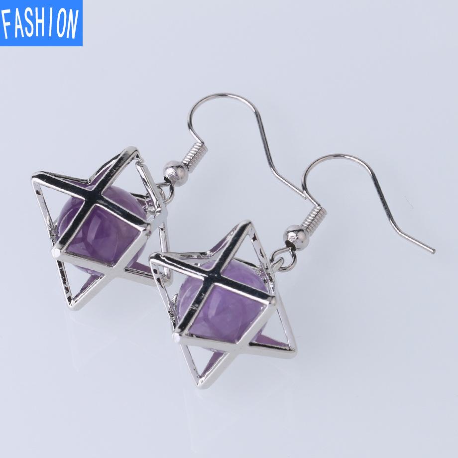 Серьги Melcaba Jewelry полые шестиконечные звезды клетка натуральный кристалл преувеличенные серьги женские серьги