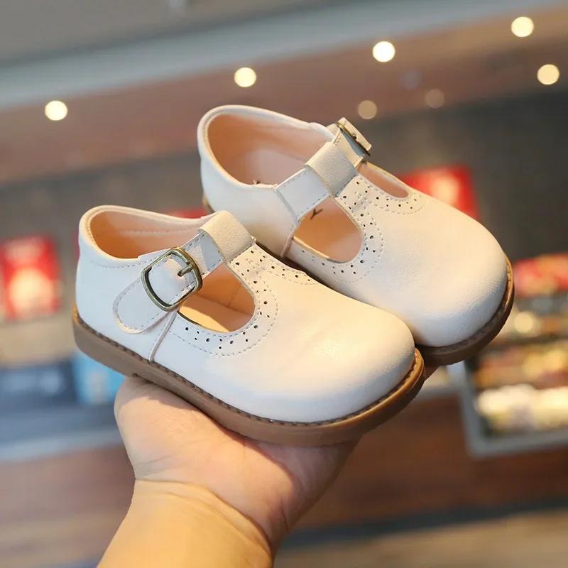 Girls Shoes Basic Mary Janes Kids Shoes Flats Baby Toddlers Anti-Slippery Casual Shoes for Child Leather Shoe Black E01042