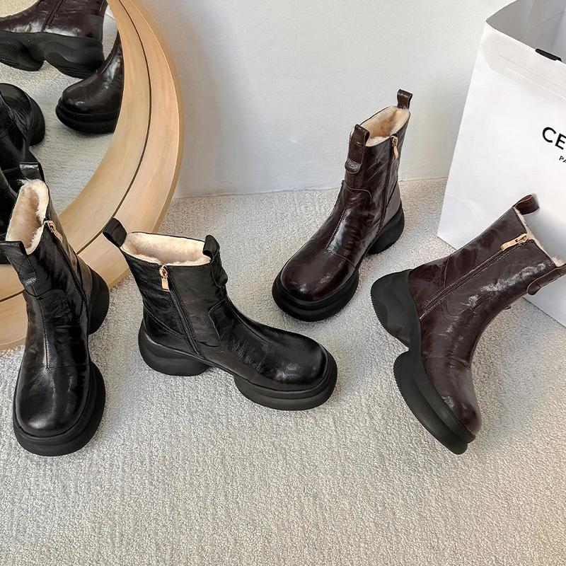 Женские ботильоны на плоской подошве Модные повседневные хлопковые туфли Зимние теплые снежные ботинки Комфортные дизайнерские ретро Женские ботинки