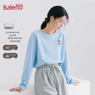 Женская хлопковая футболка с длинным рукавом и круглым вырезом Baleno