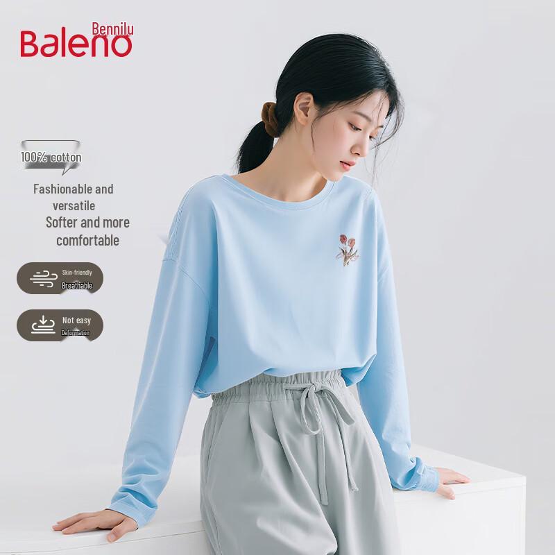 Женская хлопковая футболка с длинным рукавом и круглым вырезом Baleno