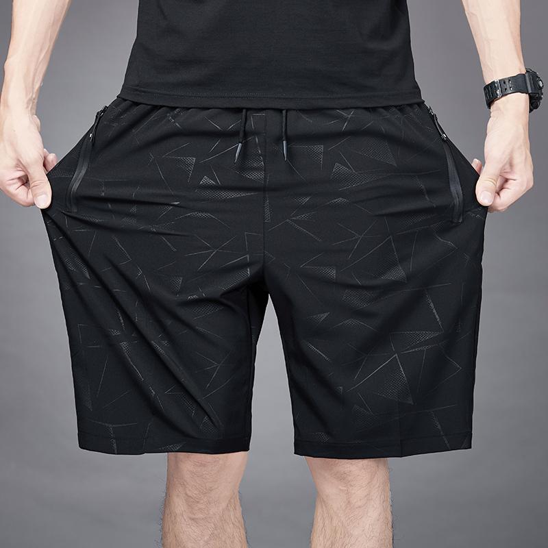 Men's Casual Summer Elastic Waist Shorts Ice Silk Quick Drying Fashion Printed Shorts Men's Large Size Sports Beach Shorts
