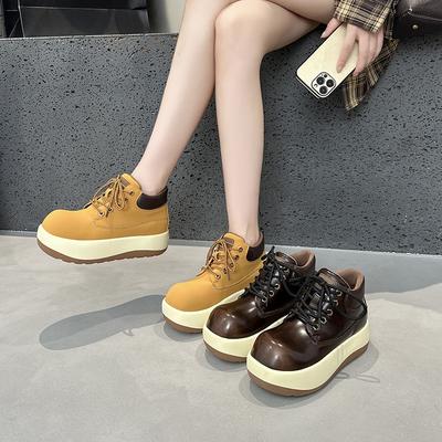 Уродливые милые мартинсы с большой головой для женской осени, новые ретро ботинки цвета ревеня, модные короткие ботинки на толстой подошве для женщин