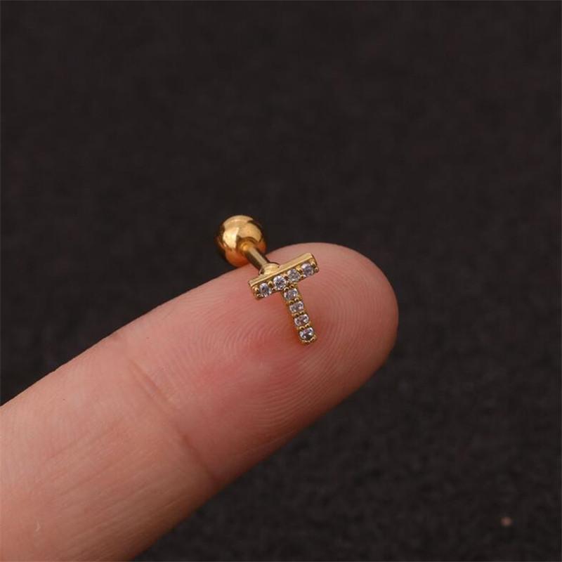 1 шт./пакет, 26 английских начальных букв, кубический цирконий, серьги-гвоздики из нержавеющей стали, серьги для хряща, спиральные ювелирные изделия для пирсинга
