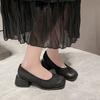 High Heels Women's Spring 2024 New Korean Version Color Matching Thick Heel Fashion Single Shoes Square Head Light Mouth Mary Jane Shoes