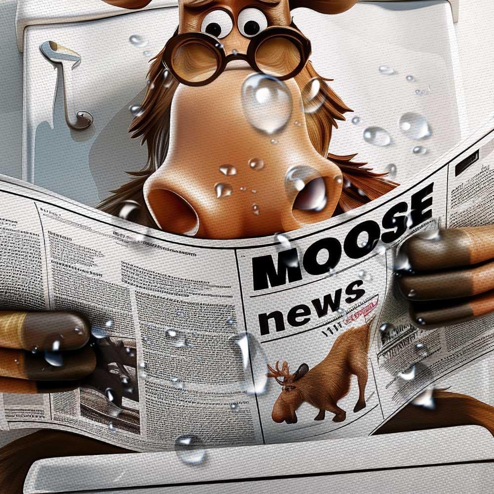 Funny Moose Shower Curtain, Cool Moose Fabric Shower Curtains Set for Men Kids Boys Bathroom Decorative, Unique Cute Restroom