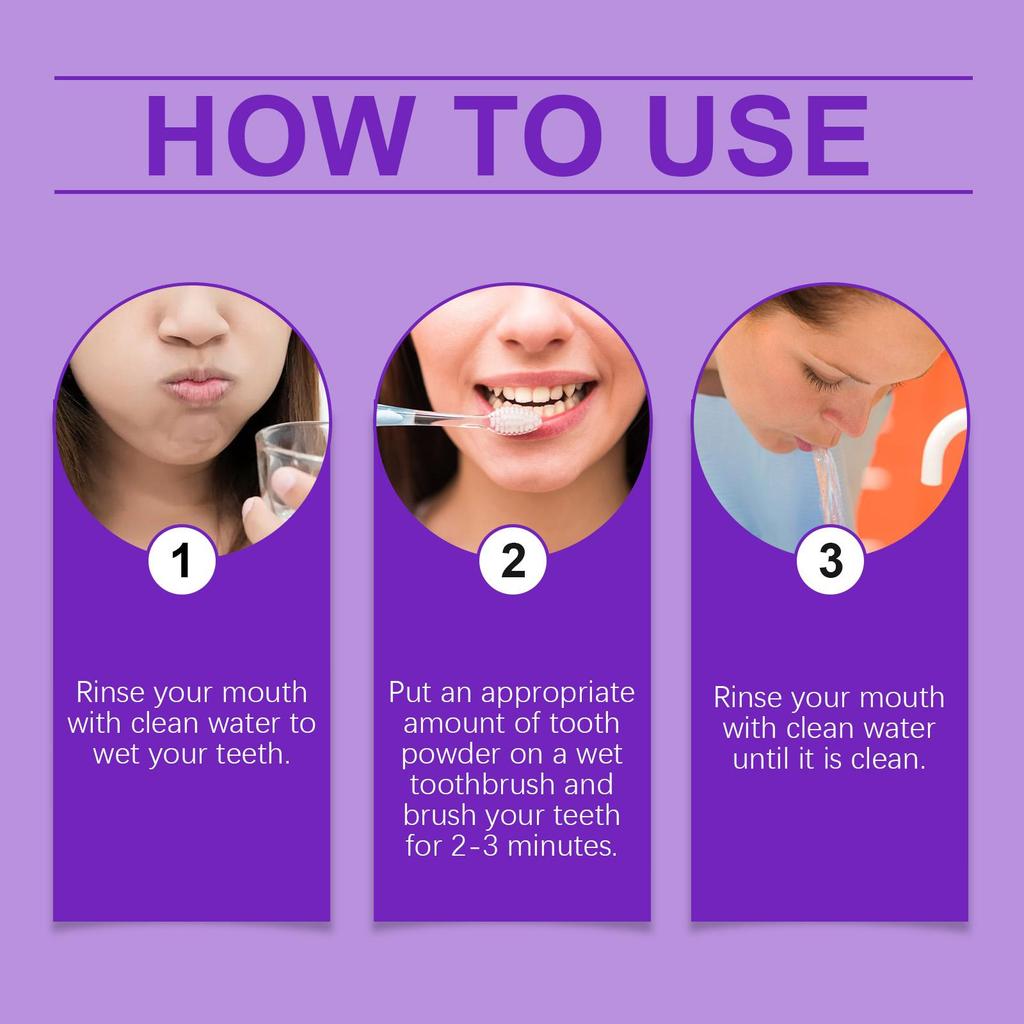 Oralhoe 50g Teeth Whitening Powder Purple Brighten Mint Scent Fresh Breath Remove Stain Oral Hygiene Clean Bleach Teeth Powder