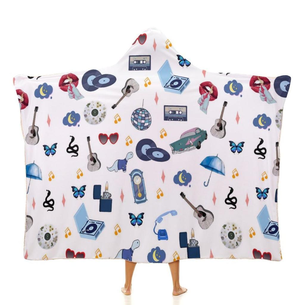 Music Instrument Notes, Trendy Cool Patterned Hooded Blanket, Comfortable For Home And Outdoors, Flannel Hooded Lazy Blanket