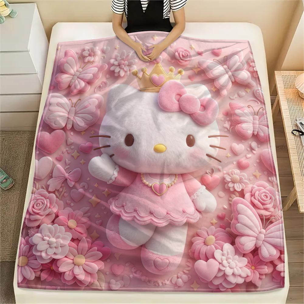 1 шт. Розовое фланелевое одеяло Hello Kitty с принтом, Высококачественное, Для всех сезонов, Декор для дома, Тепло и комфорт, Идеально для рождественских подарков
