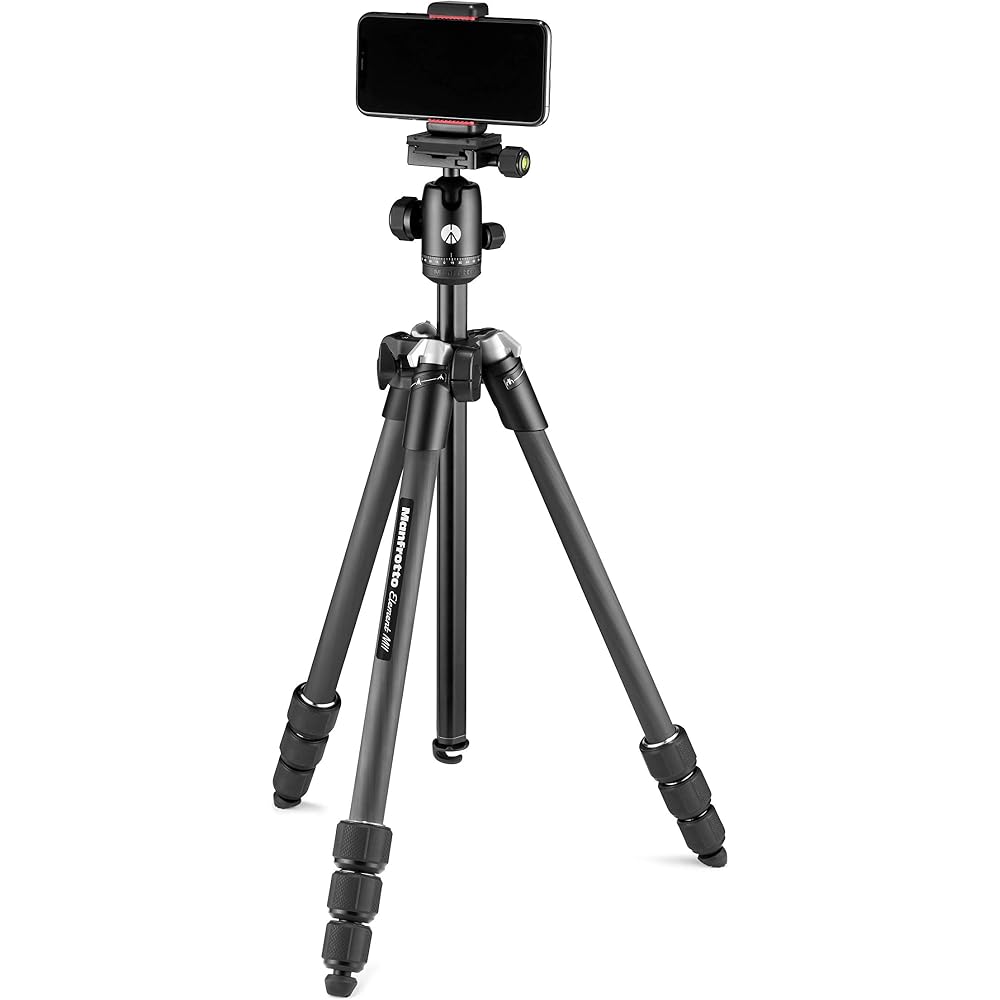 Manfrotto Element MII Carbon Fiber 4-Section MBT Kit with Remote Control, Carrying Bag, Smartphone Adapter, UNI/PdR 105:2021 Load Capacity 8 kg, Ball 