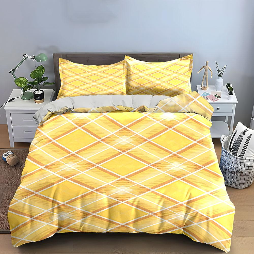 Yellow and white plaid. Bedding sets Duvet cover sets Duvet covers Pillowcases(1 * Duvet Cover 2 * Pillowcases without duvet insert)