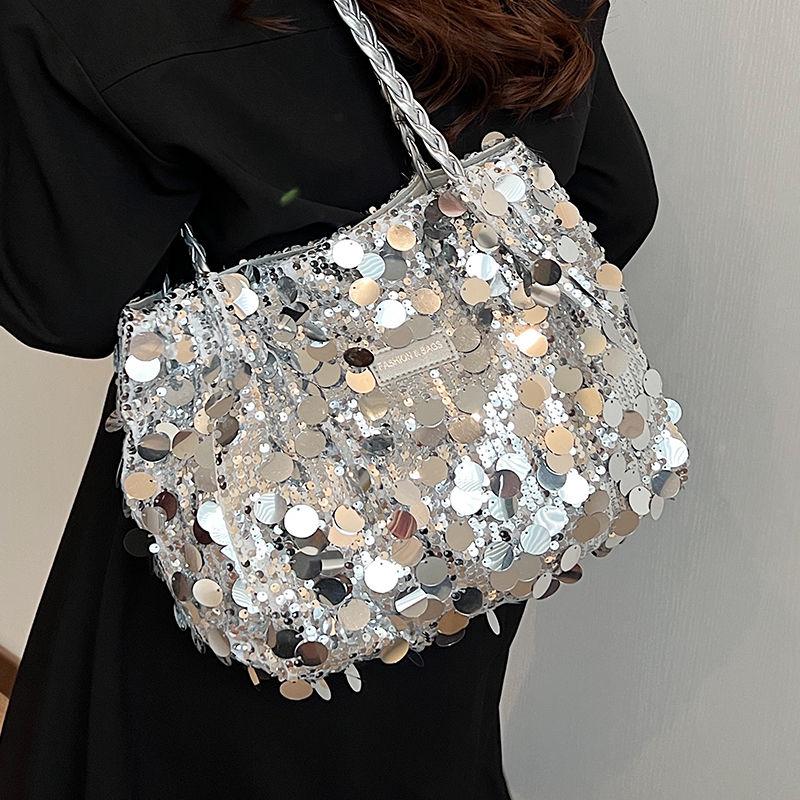 Большая вместительная сумка-раскладушка, модная новая универсальная сумка, сумка через плечо, сумка с пайетками подмышкой, женская сумка