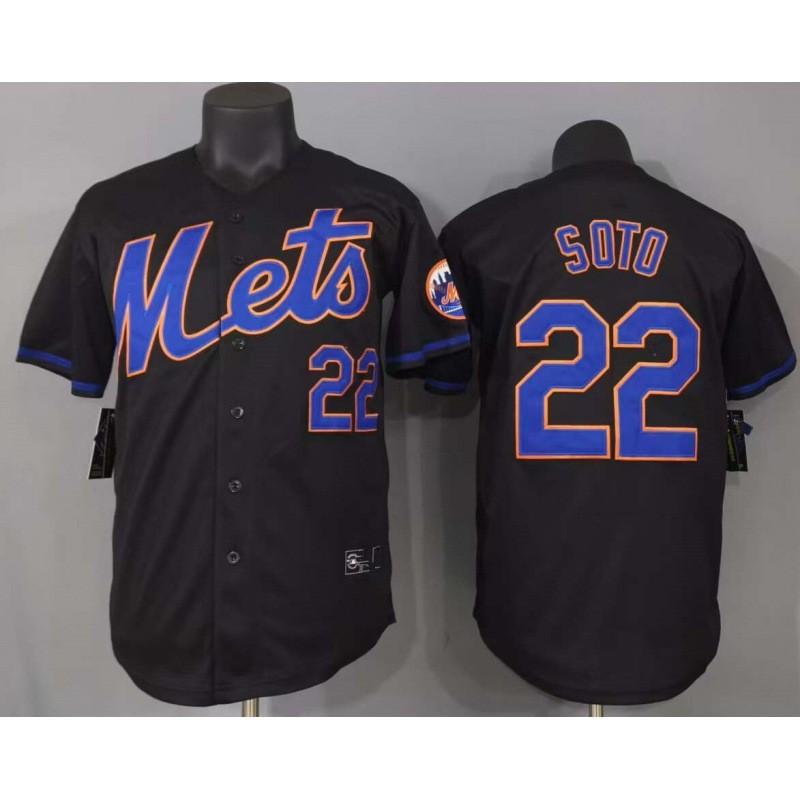 New York Mets 22 Soto Black Baseball Jersey Short Sleeve Pullover Top Men Fans