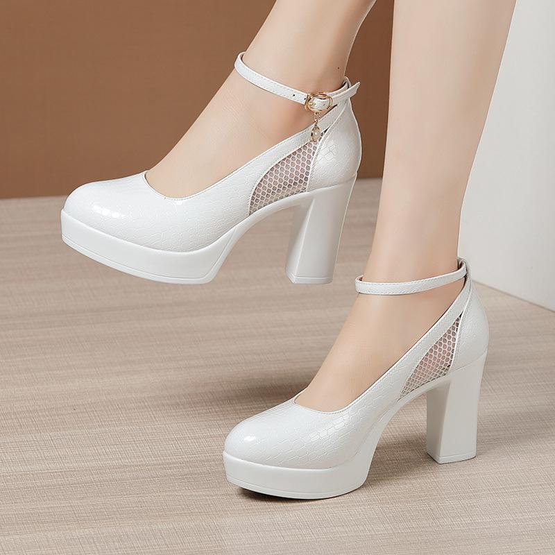 Женские туфли из натуральной кожи с круглым носком, на платформе и высоком каблуке, модные туфли для вечеринок и свадеб, черные рабочие туфли, большие размеры 32-43