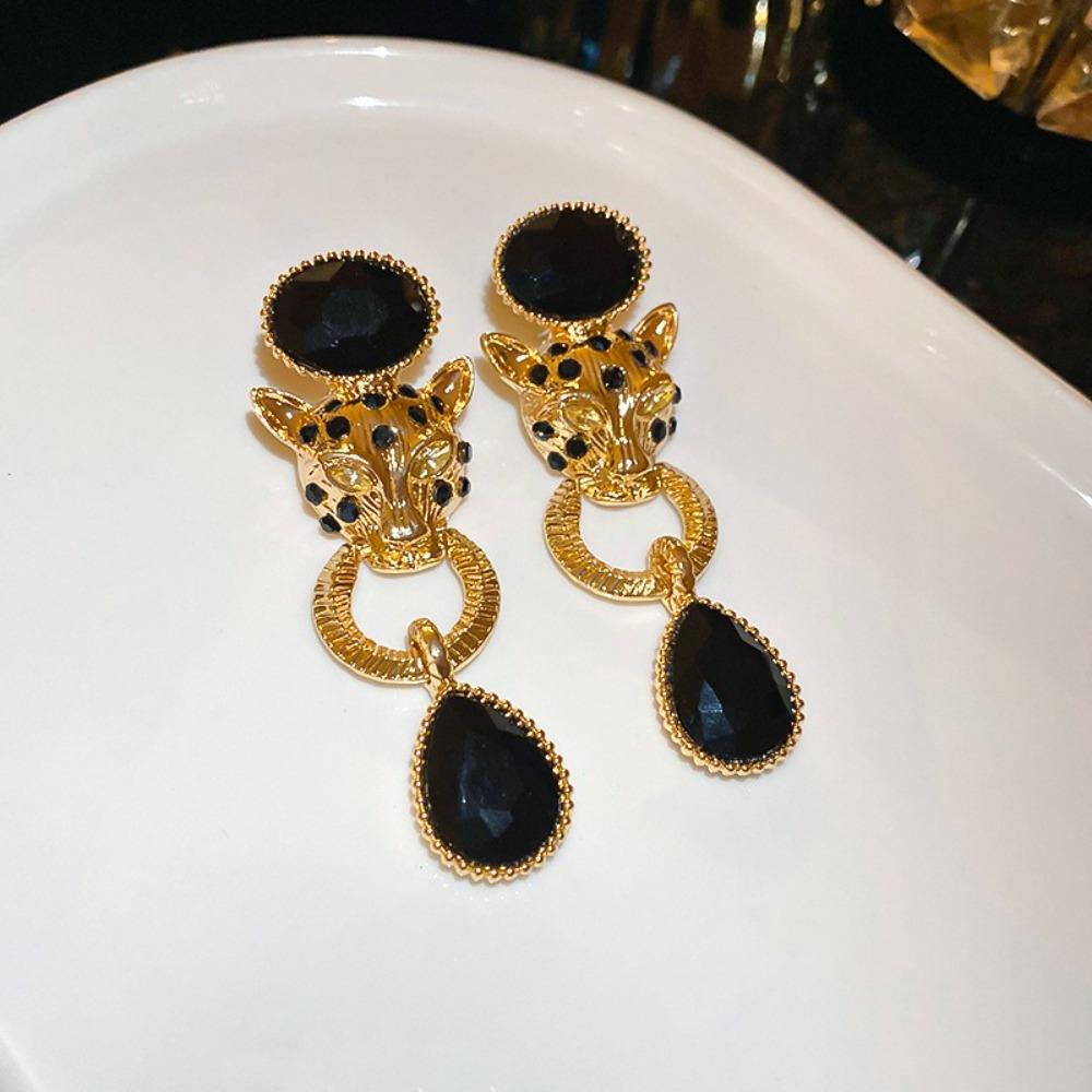 Crystal Vintage Earrings Women Ear Jewelry Rhinestone Stud Earrings Leopard Pendant Earrings  Gift