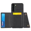 For Samsung Galaxy S23 Dual Button Card Holder PU Leather Coated TPU Kickstand Case with Car Mount Metal Sheet