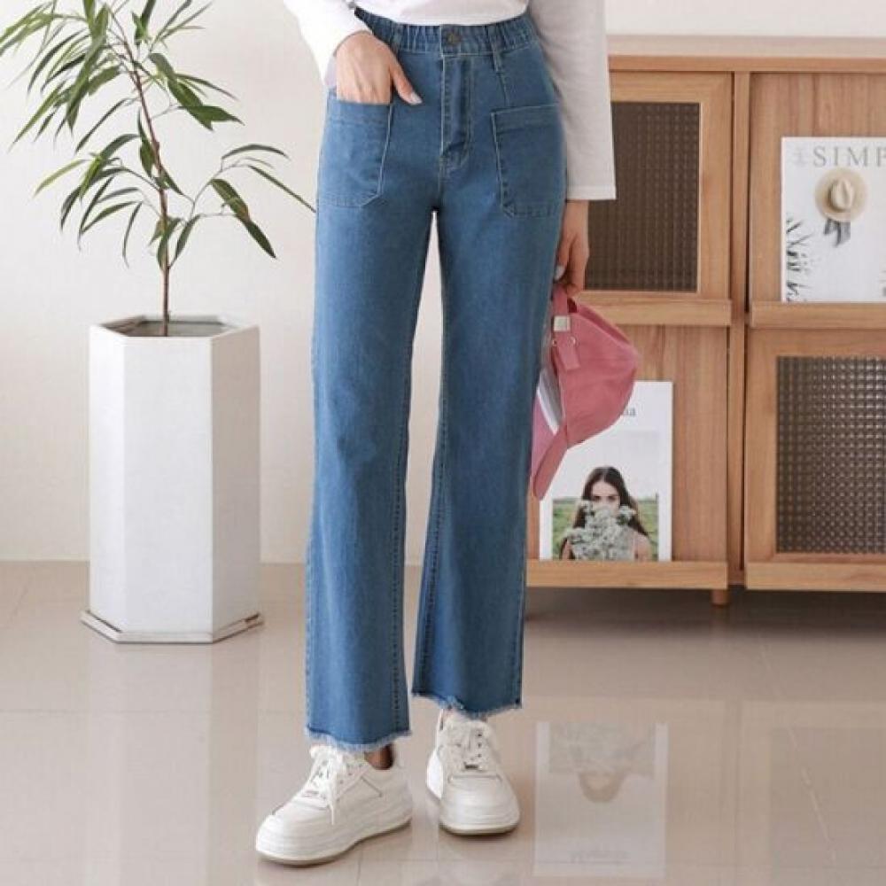 From Heart Women Square Pocket Banding Stretch Straight Jeans