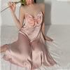 Sexy Bow Long Dress Back Hollow Suspender Large Size Pajama Skirt Pure Desire Satin Loungewear Women