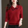 Autumn New Simple Lapel Design Knitted Sweater Casual Commuting Lazy Mother Top Women