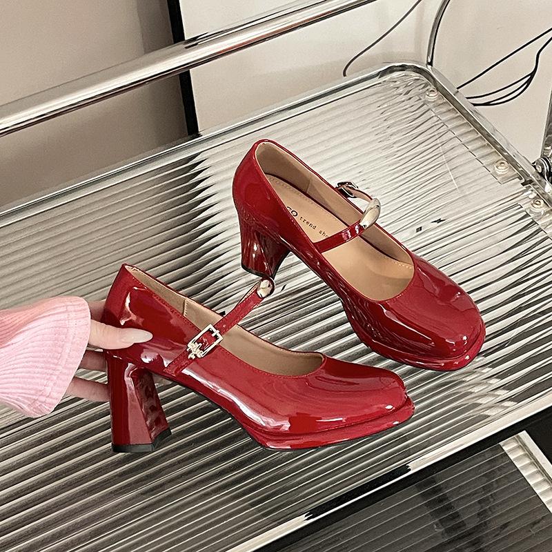 Популярные туфли Мэри Джейн для通勤, туфли на высоком каблуке, женские модели 2025 года, на толстом каблуке, женские туфли темпераментные, с мелким вырезом