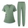 Women's Uniform Quick Drying Fabric Solid Color V-neck Zipper Pocket Short Sleeved Pants Set Caregiver Set