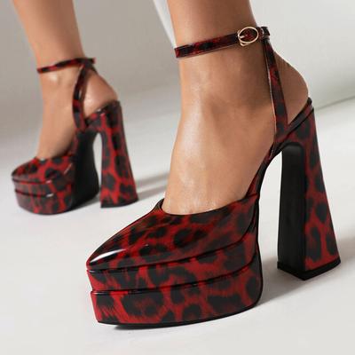 FOREADA Женские туфли-лодочки из искусственной кожи на платформе, супервысокий каблук-копытце, острый носок, с ремешком на пятке, с пряжкой, для вечеринок, сексуальные, весенне-осенние, красные