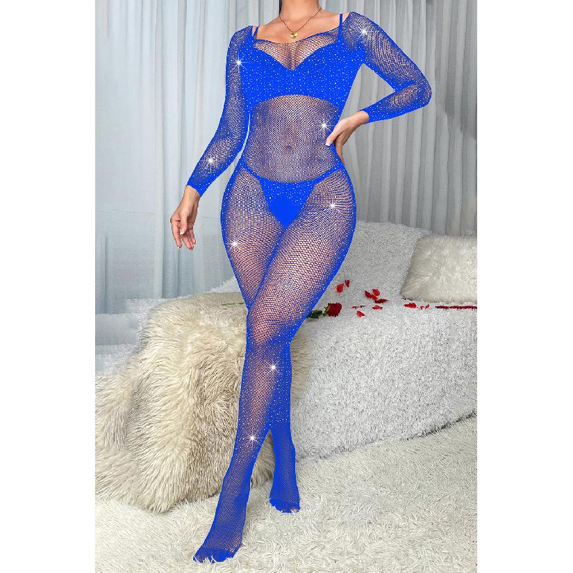 Горячее Сексуальное Белье со Стразами с Открытой Промежностью Несъемное Цельное Соблазнительное Сексуальное Сетчатое Платье со Стразами