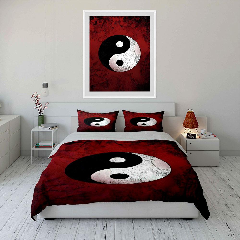 Yin-Yang symbols on red. Bedding sets Duvet cover sets Duvet covers Pillowcases(1 * Duvet Cover 2 * Pillowcases without duvet insert)