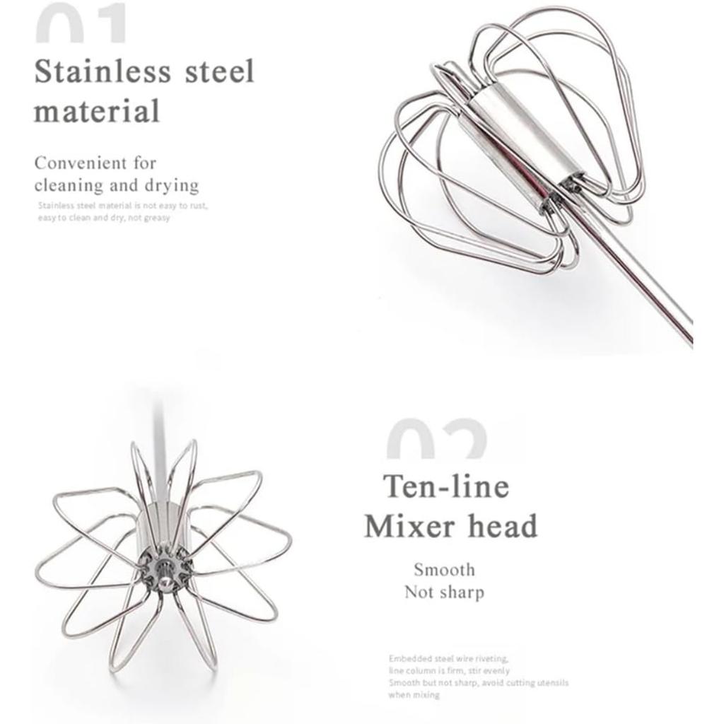 Ручной роторный блендер с венчиком, полуавтоматический венчик для яиц из нержавеющей стали - 30 см